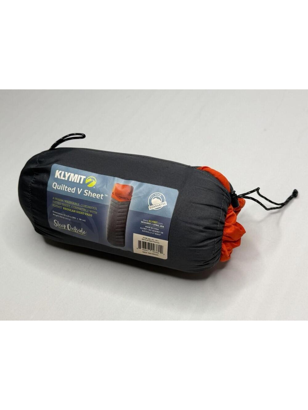 Klymit Quilted V Sheet Gray Orange 72"x23" Camping Sleeping Bag Compatible RR